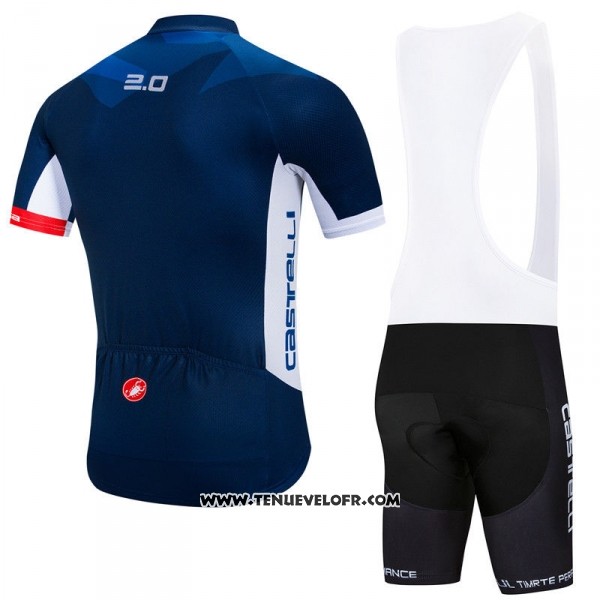 2018 Maillot Ciclismo Castelli Fonce Bleu Manches Courtes et Cuissard