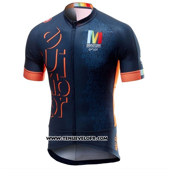 2018 Maillot Ciclismo Castelli Maratona Dles Dolomites-enel Bleu Orange Manches Courtes et Cuissard