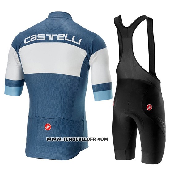 2019 Maillot Ciclismo Castelli Ruota Bleu Blanc Manches Courtes et Cuissard