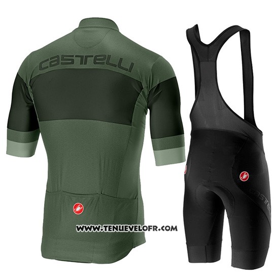 2019 Maillot Ciclismo Castelli Ruota Noir Vert Manches Courtes et Cuissard