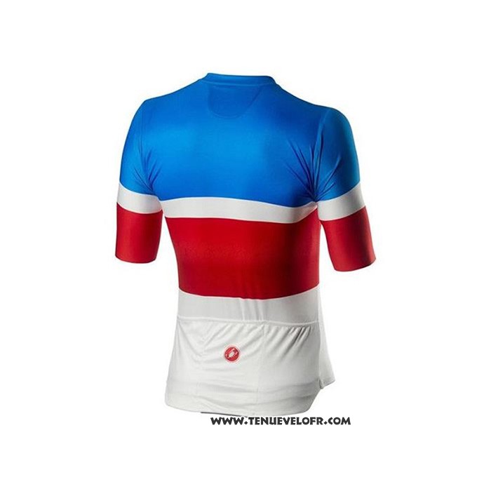 2020 Maillot Ciclismo Castelli Bleu Rouge Blanc Manches Courtes et Cuissard