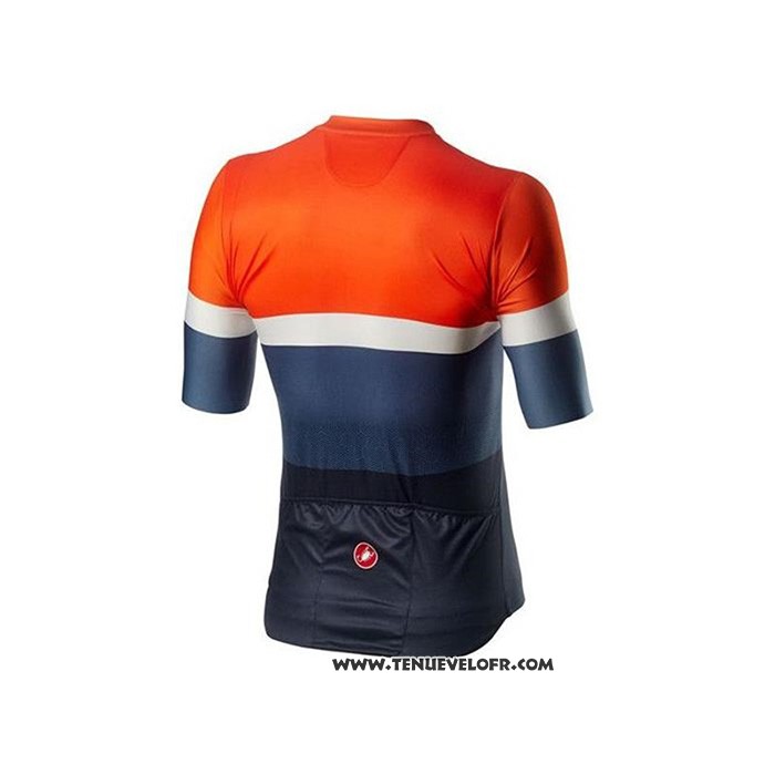 2020 Maillot Ciclismo Castelli Orange Blanc Bleu Manches Courtes et Cuissard