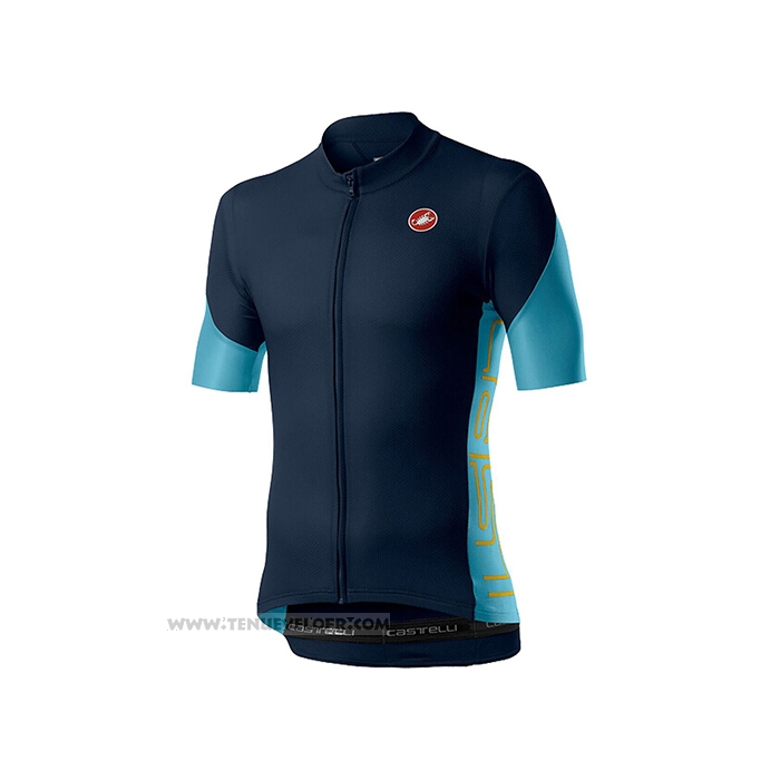 2021 Maillot Cyclisme Castelli Fonce Bleu Manches Courtes et Cuissard