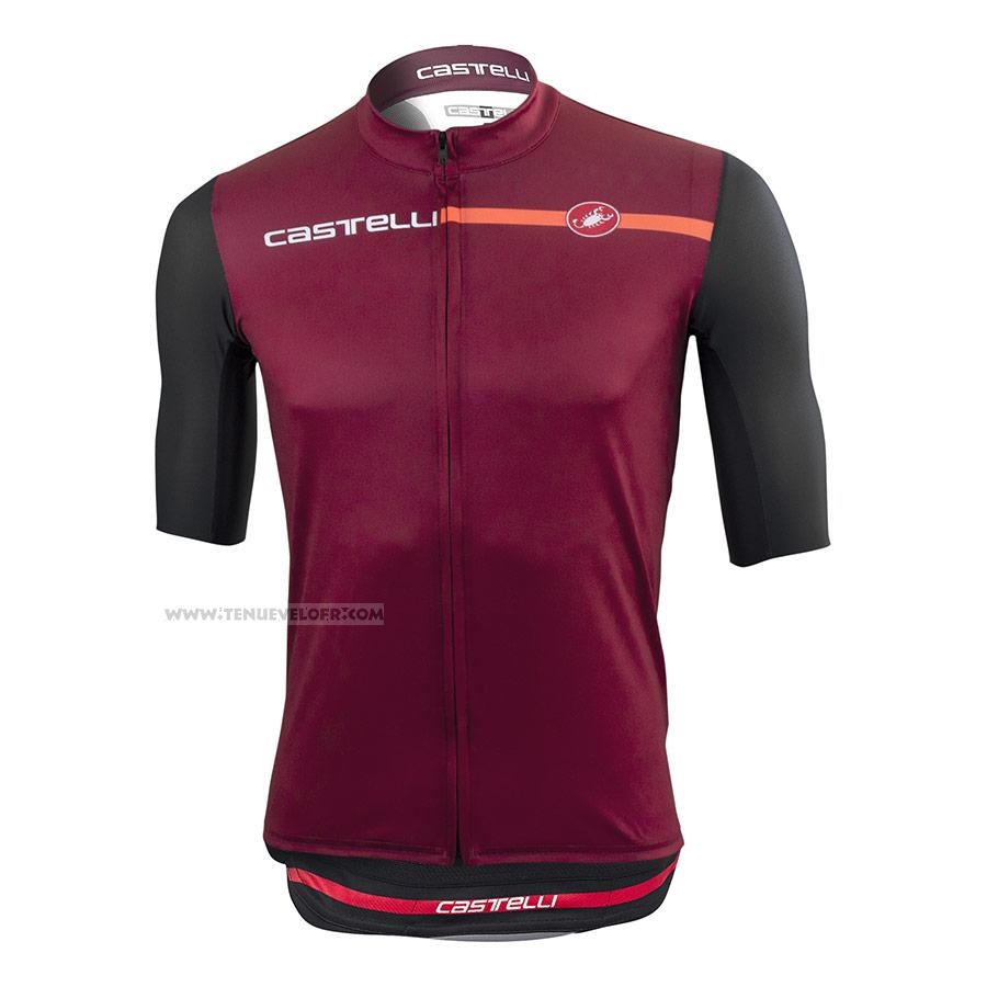 2021 Maillot Cyclisme Castelli Fonce Rouge Manches Courtes et Cuissard