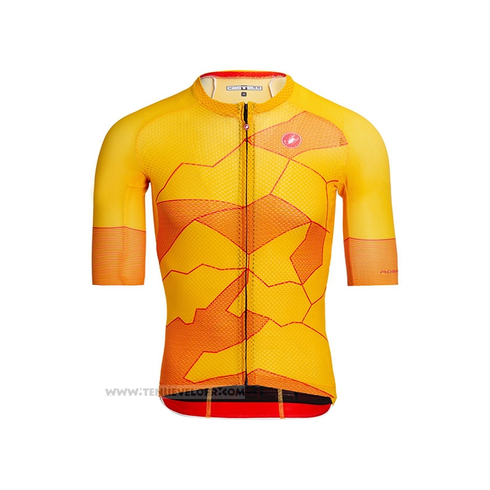 2021 Maillot Cyclisme Castelli Jaune Orange Manches Courtes et Cuissard