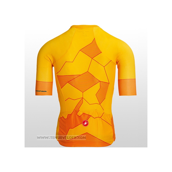 2021 Maillot Cyclisme Castelli Jaune Orange Manches Courtes et Cuissard
