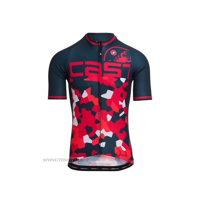 2021 Maillot Cyclisme Castelli Rouge Fonce Bleu Manches Courtes et Cuissard