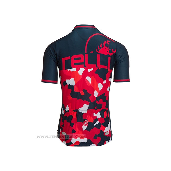 2021 Maillot Cyclisme Castelli Rouge Fonce Bleu Manches Courtes et Cuissard