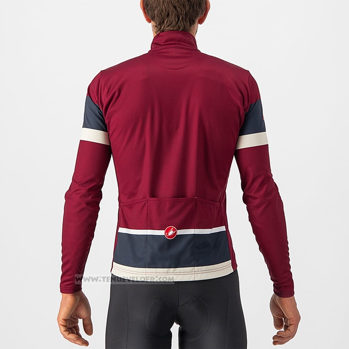 2022 Maillot Cyclisme Castelli Fonce Rouge Manches Longues et Cuissard