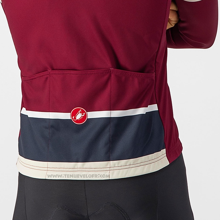 2022 Maillot Cyclisme Castelli Fonce Rouge Manches Longues et Cuissard