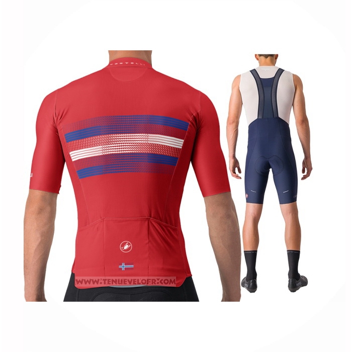 2024 Maillot Cyclisme Castelli Rouge Bleu Manches Courtes Et Cuissard
