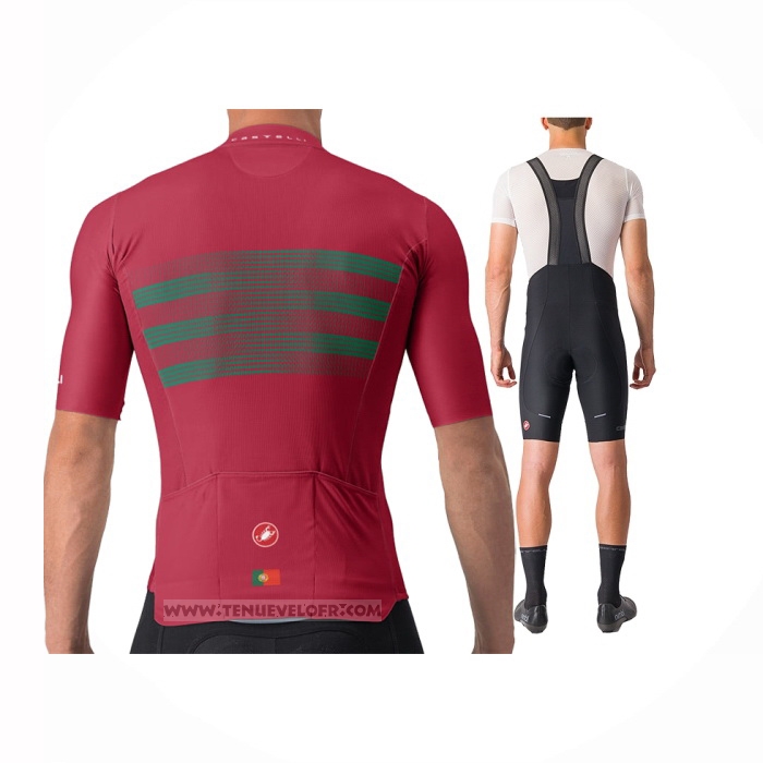2024 Maillot Cyclisme Castelli Rouge Vert Manches Courtes Et Cuissard