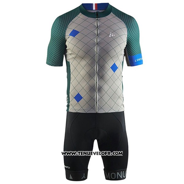 2017 Maillot Ciclismo Craft Monuments Argent et Vert Manches Courtes et Cuissard