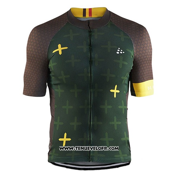 2017 Maillot Ciclismo Craft Monuments Marron et Vert Manches Courtes et Cuissard