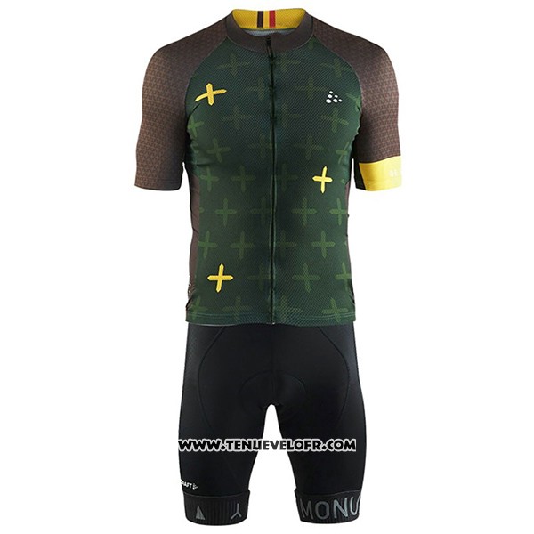 2017 Maillot Ciclismo Craft Monuments Marron et Vert Manches Courtes et Cuissard