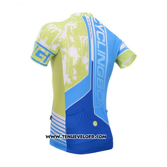 2014 Maillot Ciclismo Fox Cyclingbox Jaune et Azur Manches Courtes et Cuissard