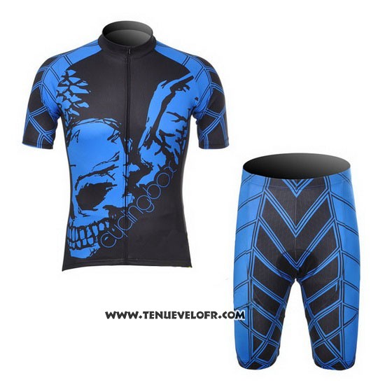 2014 Maillot Ciclismo Fox Cyclingbox Noir et Bleu Manches Courtes et Cuissard
