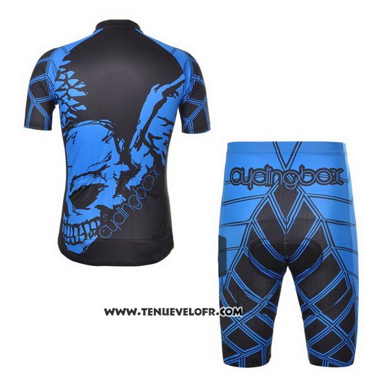 2014 Maillot Ciclismo Fox Cyclingbox Noir et Bleu Manches Courtes et Cuissard