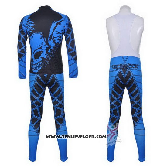 2014 Maillot Ciclismo Fox Cyclingbox Noir et Bleu Manches Longues et Cuissard