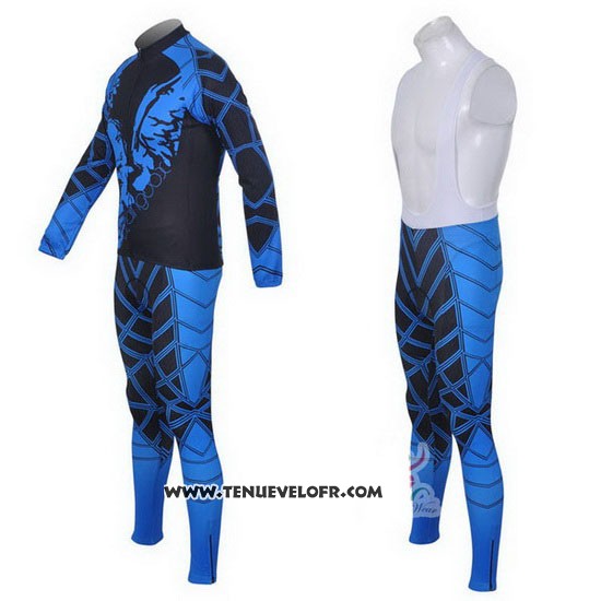 2014 Maillot Ciclismo Fox Cyclingbox Noir et Bleu Manches Longues et Cuissard