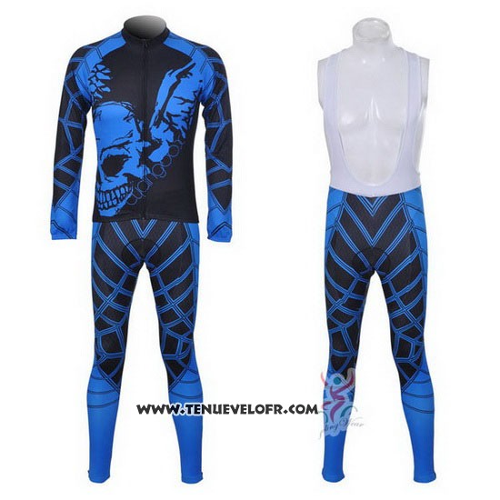2014 Maillot Ciclismo Fox Cyclingbox Noir et Bleu Manches Longues et Cuissard