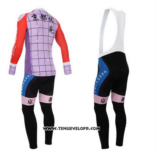 2014 Maillot Ciclismo Fox Cyclingbox Rouge et Violet Manches Longues et Cuissard