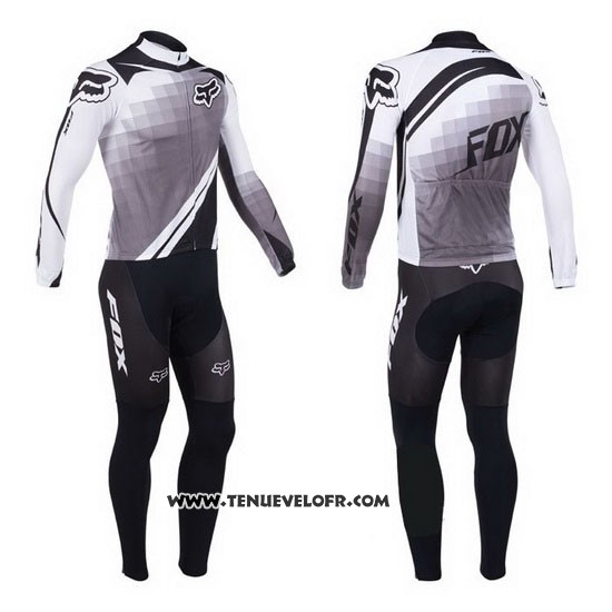 2013 Maillot Ciclismo Fox Blanc et Gris Manches Longues et Cuissard