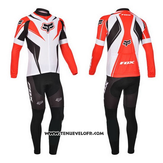 2013 Maillot Ciclismo Fox Blanc et Rouge Manches Longues et Cuissard