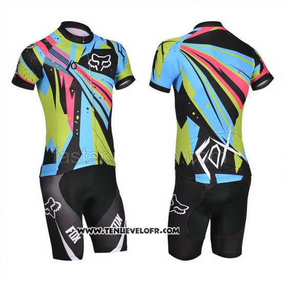 2014 Maillot Ciclismo Fox Azur et Noir Manches Courtes et Cuissard