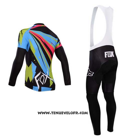 2014 Maillot Ciclismo Fox Azur et Noir Manches Longues et Cuissard