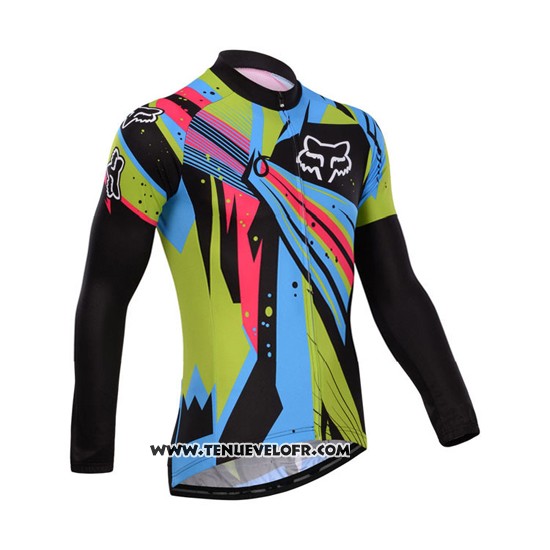 2014 Maillot Ciclismo Fox Azur et Noir Manches Longues et Cuissard