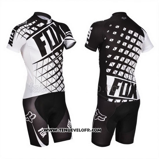 2014 Maillot Ciclismo Fox Blanc et Noir Manches Courtes et Cuissard