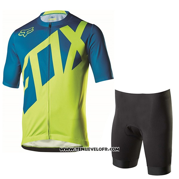 2017 Maillot Ciclismo Fox Livewire Bleu et Vert Manches Courtes et Cuissard