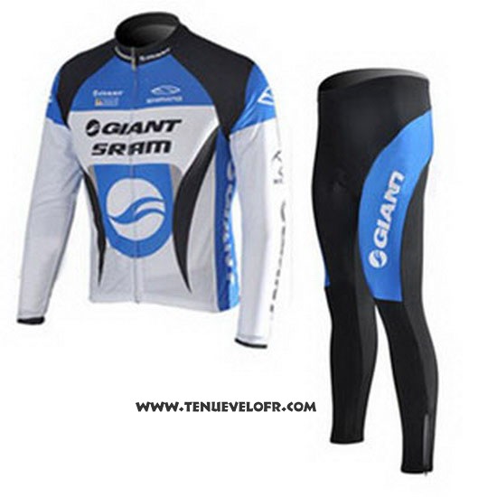 2010 Maillot Ciclismo Giant Blanc et Azur Manches Longues et Cuissard