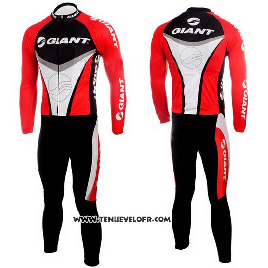 2010 Maillot Ciclismo Giant Noir et Rouge Manches Longues et Cuissard