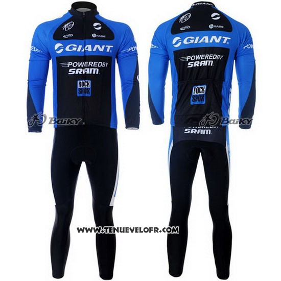 2011 Maillot Ciclismo Giant Bleu et Noir Manches Longues et Cuissard