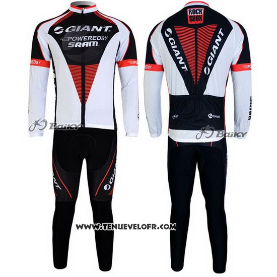 2011 Maillot Ciclismo Giant Noir et Blanc Manches Longues et Cuissard