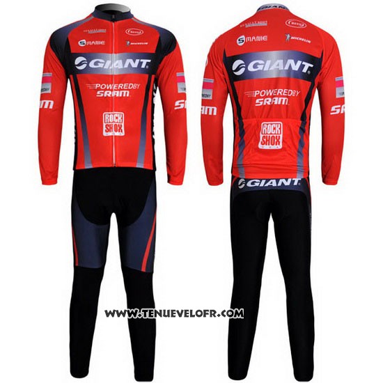 2011 Maillot Ciclismo Giant Noir et Rouge Manches Longues et Cuissard