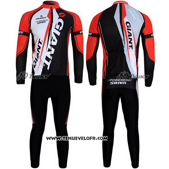 2011 Maillot Ciclismo Giant Rouge et Noir Manches Longues et Cuissard