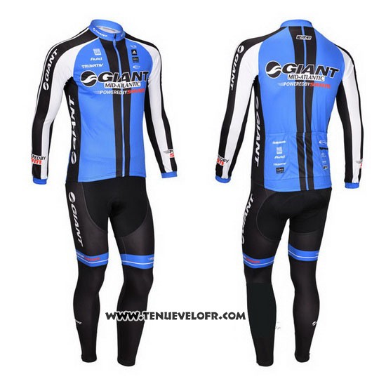 2013 Maillot Ciclismo Giant Noir et Bleu Manches Longues et Cuissard