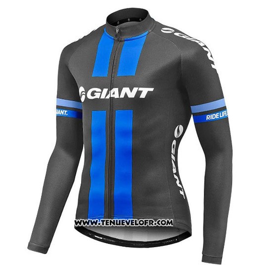 2016 Maillot Ciclismo Giant Noir et Bleu Manches Longues et Cuissard