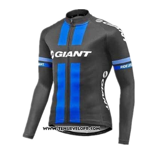 2017 Maillot Ciclismo Giant Bleu et Gris Manches Longues et Cuissard