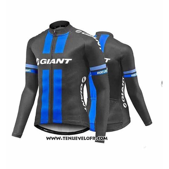 2017 Maillot Ciclismo Giant Bleu et Gris Manches Longues et Cuissard