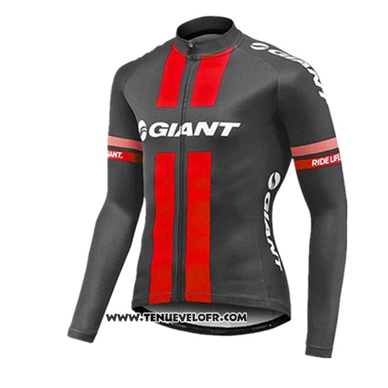 2017 Maillot Ciclismo Giant Rouge et Gris Manches Longues et Cuissard