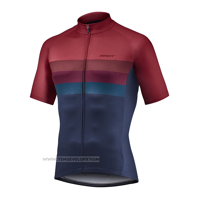 2021 Maillot Cyclisme Giant Fonce Rouge Bleu Manches Courtes et Cuissard