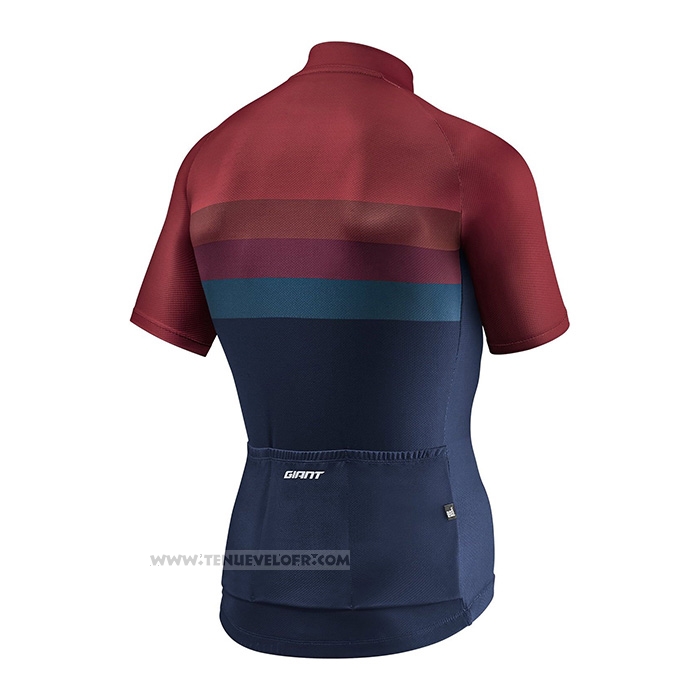2021 Maillot Cyclisme Giant Fonce Rouge Bleu Manches Courtes et Cuissard