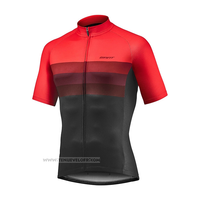 2021 Maillot Cyclisme Giant Noir Rouge Manches Courtes et Cuissard