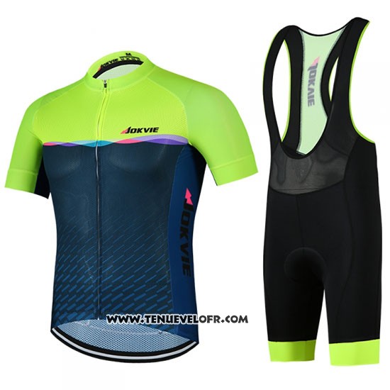 2019 Maillot Ciclismo Jokvie Vert Fonce Bleu Manches Courtes et Cuissard