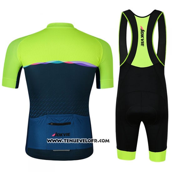 2019 Maillot Ciclismo Jokvie Vert Fonce Bleu Manches Courtes et Cuissard