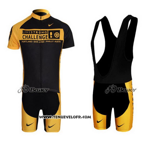 2009 Maillot Ciclismo Livestrong Jaune et Noir Manches Courtes et Cuissard